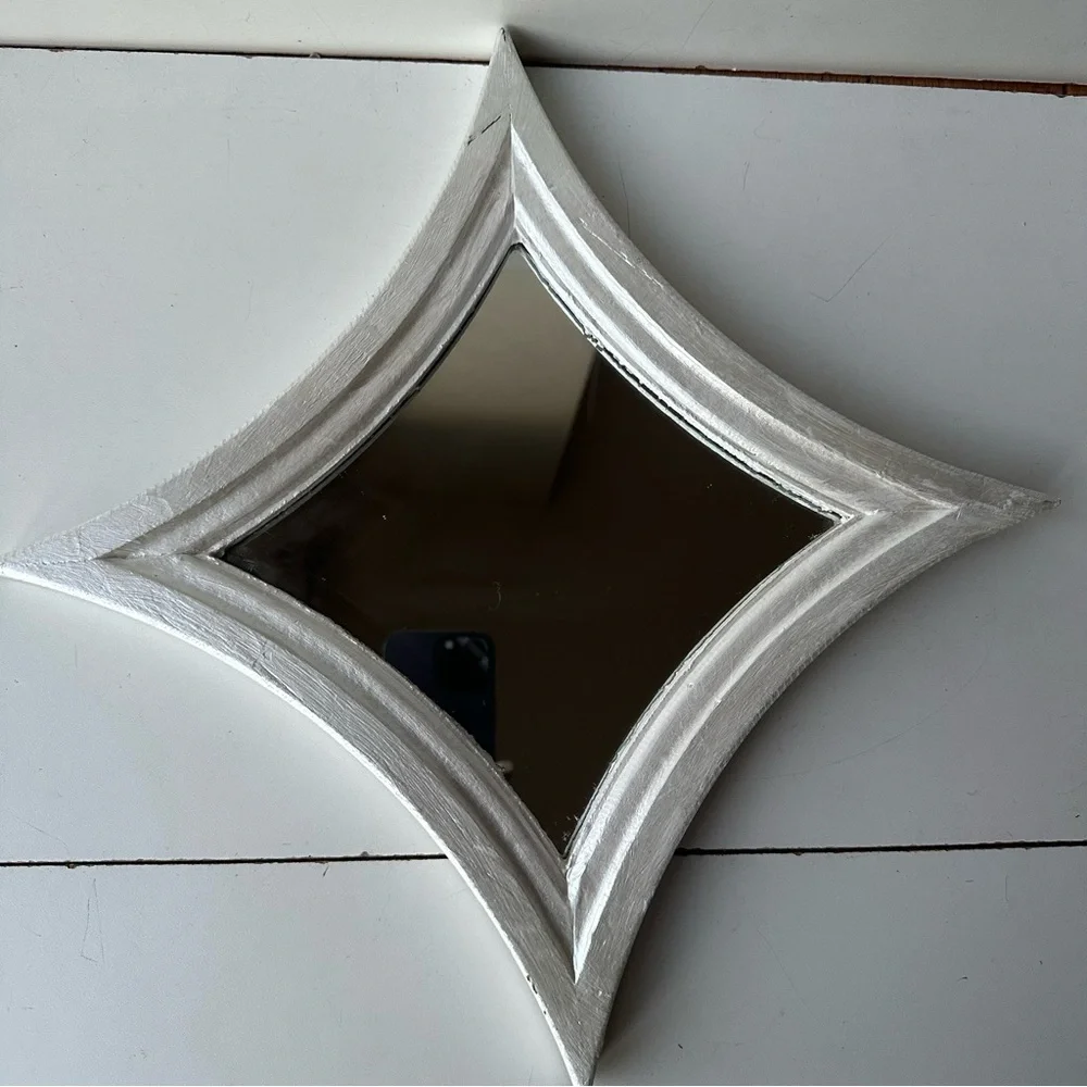 Vintage Silver Starburst Square Mirror - Mid-Century Modern Concave Wall Decor